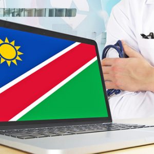 Flagge Namibias auf Laptop mit Arzt