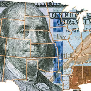 Banknote auf Karte USA
