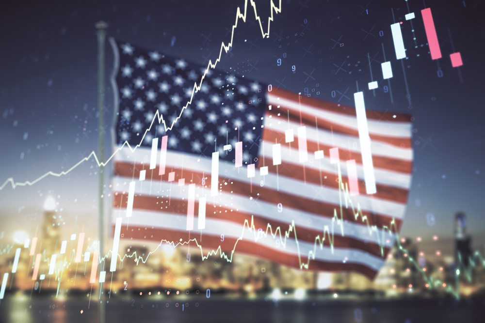 Aktienkurse vor Flagge USA